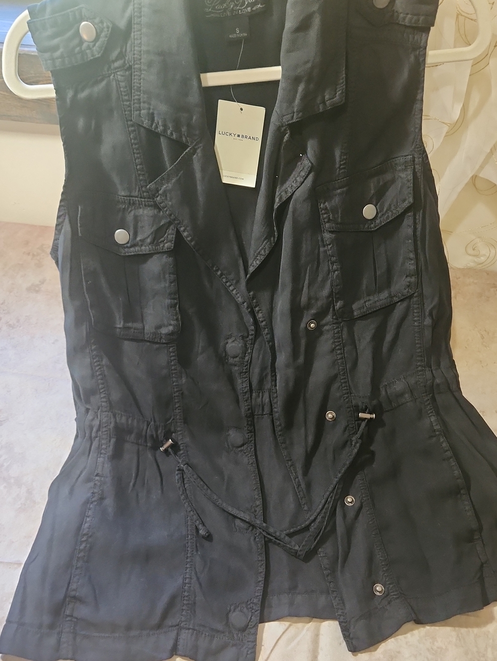 Lucky Brand Black Drawstring Utility Vest